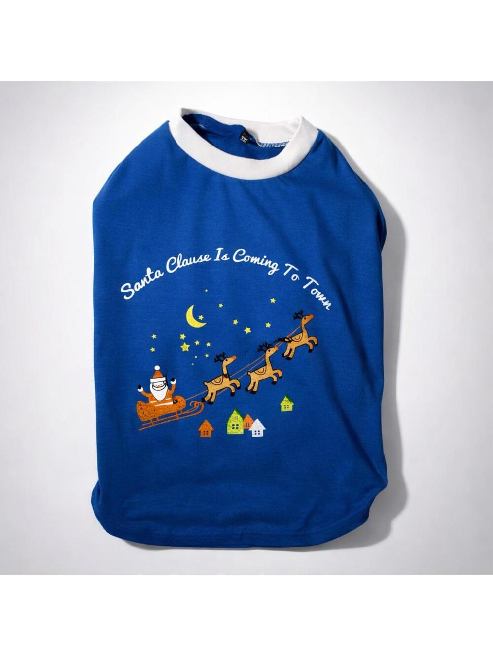 Blue Santa Claus Christmas Pet T-Shirt Size XXL